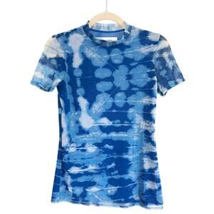 PRABAL GURUNG BLUE TIE DYE FITTED MESH TOP